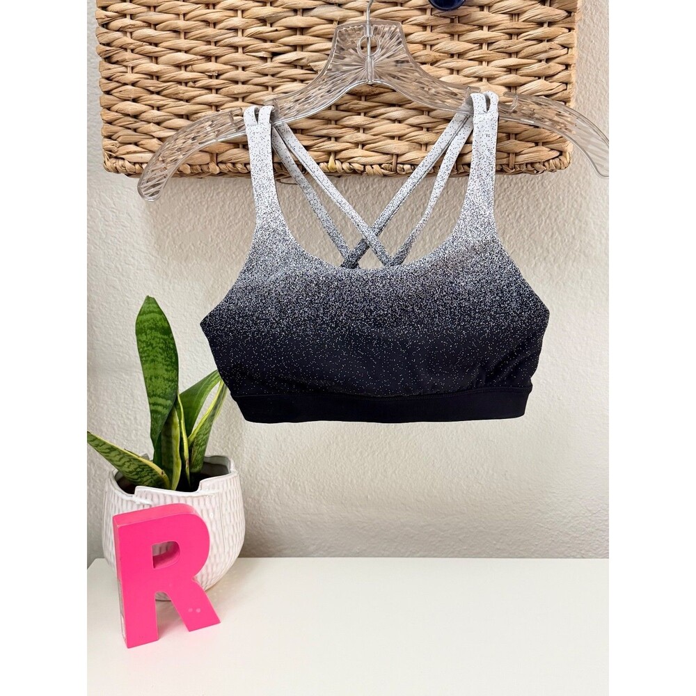Lululemon Energy Bra Size 6 Ombre Speckle Black White Strappy Medium Support